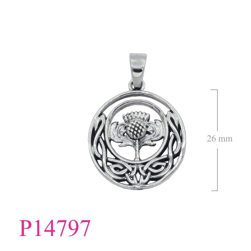 Celtic Pendant, Thistle Pendant, 20mm round Thistle Celtic.