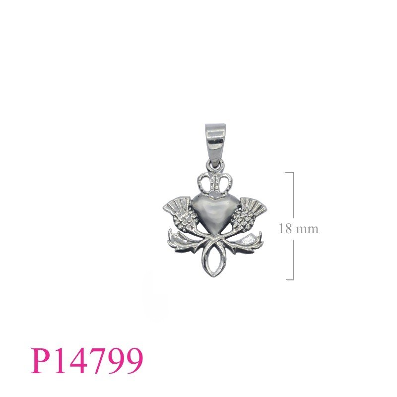 Heart Pendant, Thistle Pendant, crowned  2 Thistles.