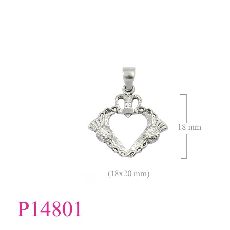 Heart Pendant, Thistle Pendant, 21mm crowned  2 Thistles.