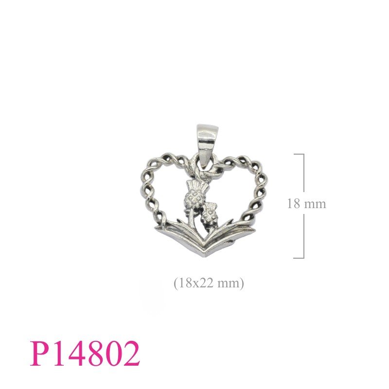 Heart Pendant, Thistle Pendant, 20mm  2 Thistles.