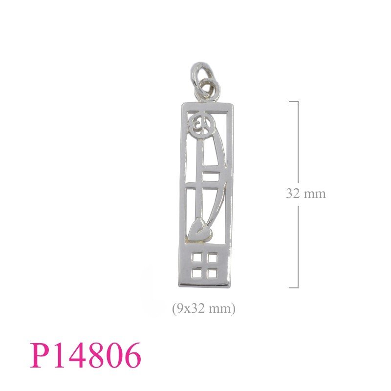 Pendant, 8x30mm rectangle Mackintosh design.