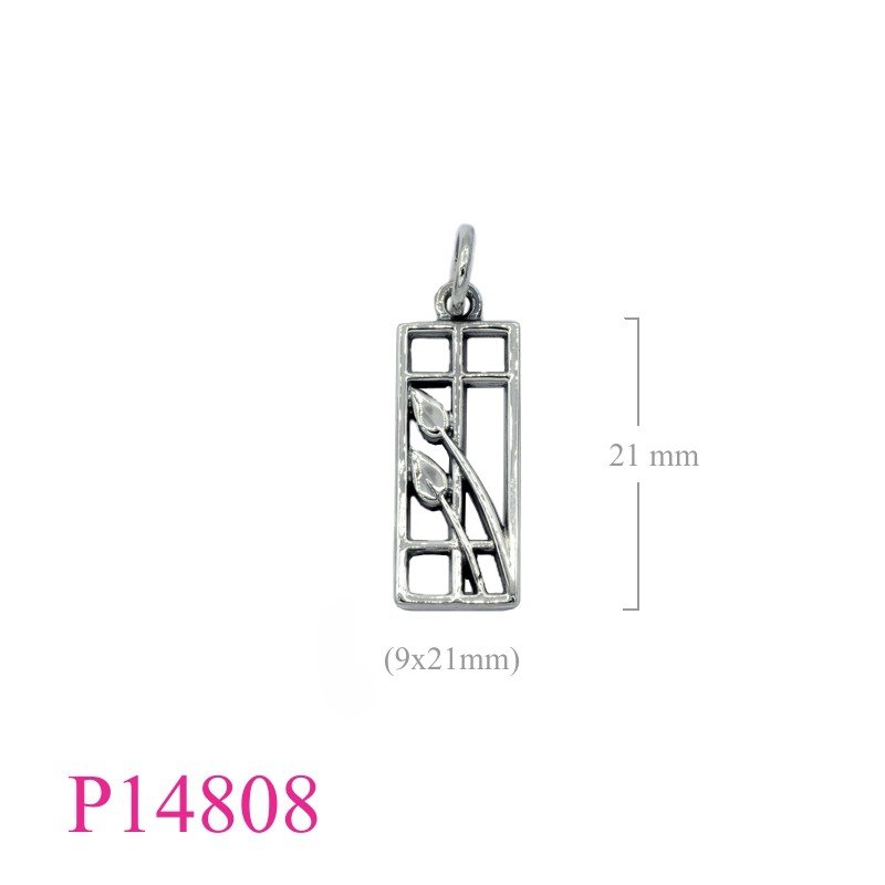 Pendant, 8x19mm rectangle Mackintosh design.