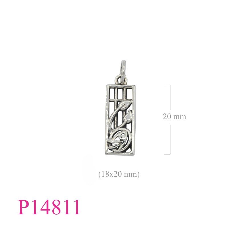 Rose Pendant, Mackintosh Pendant, 8x19mm rectangle Mackintosh  design.