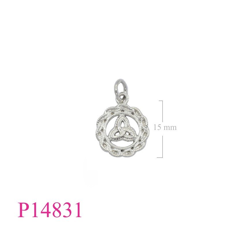 Pendant, 15mm round openwork Trinity design.