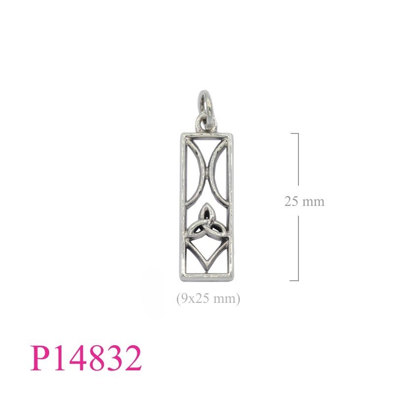 Pendant, 9x24mm rectangle Trinity design.