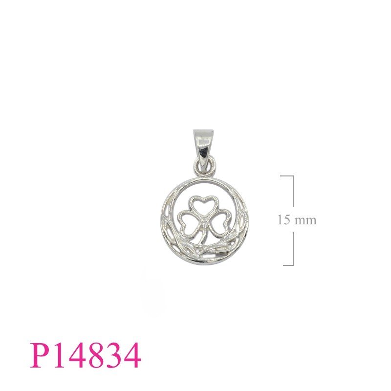 Pendant, 14mm round openwork Shamrock.