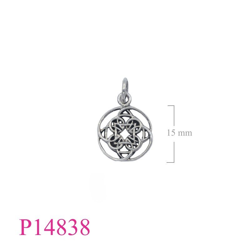 Pendant, 14mm round openwork Celtic design.