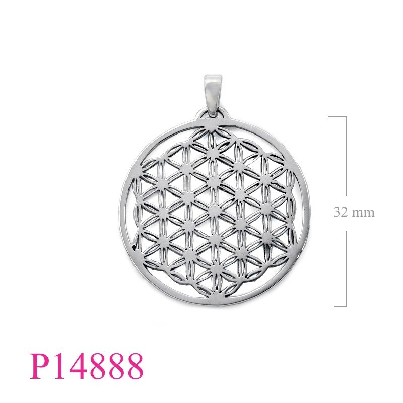 Pendant, 30mm round openwork Flower of Life.