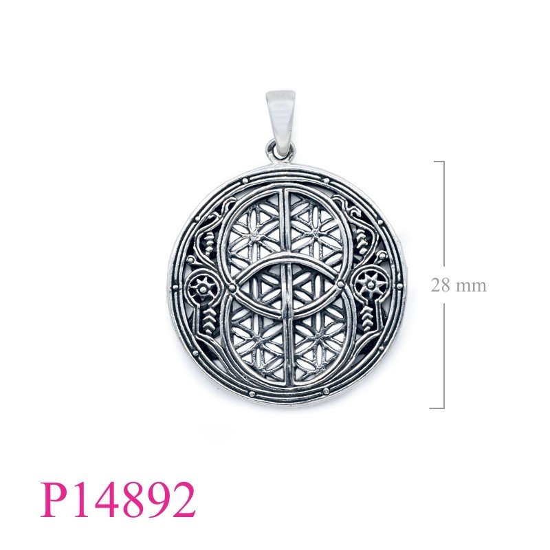 Pendant, 28mm Avalon + Flower of life.