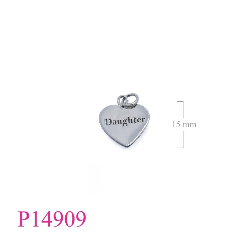 Pendant, 14x16mm heart "Daughter".