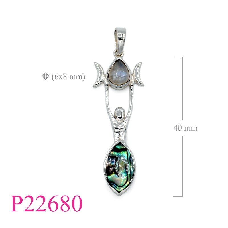Moon Pendant, Shell Pendant, 40mm Mother of earth with Moonstone and Pau .