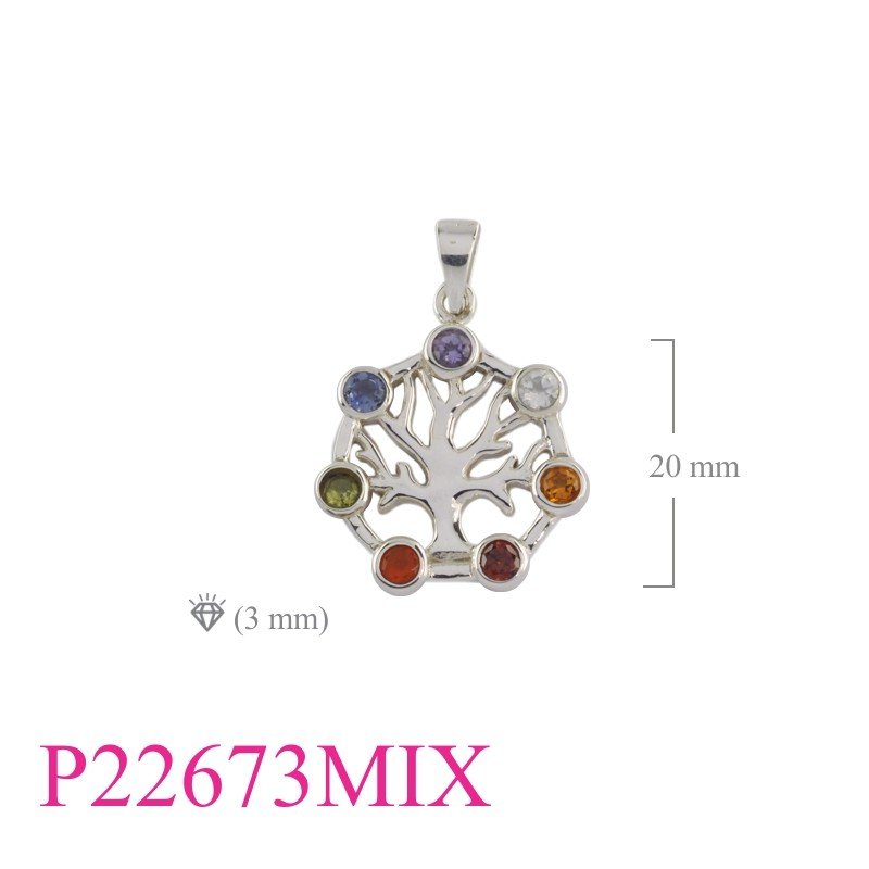 Tree Of Life Pendant, Travel Jewelry Pendant, 20mm Tree of Life with 7 colours stones.|
