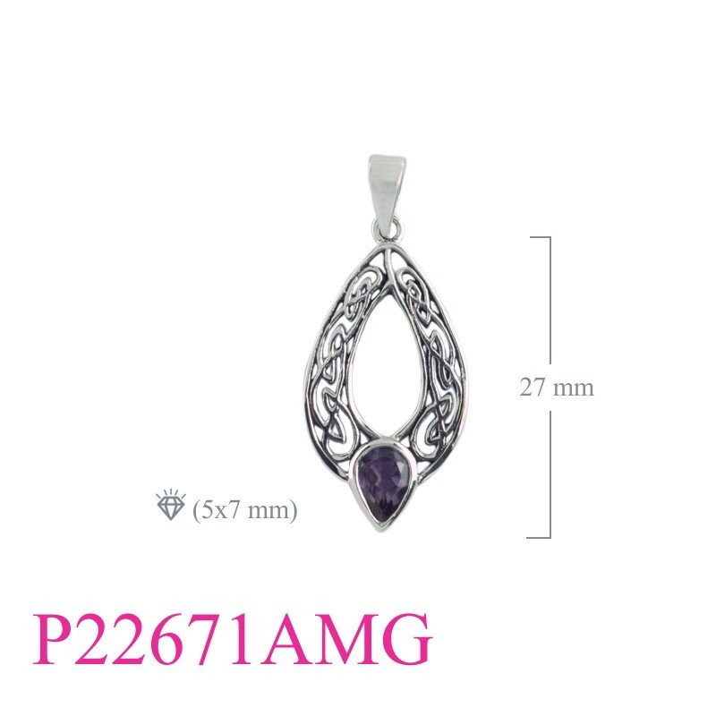 Pendant, openwork drop Celtic with drop Real Amethyst stone.