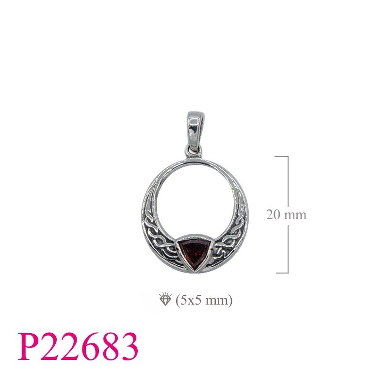 Pendant, round Celtic with triangle Real Garnet.
