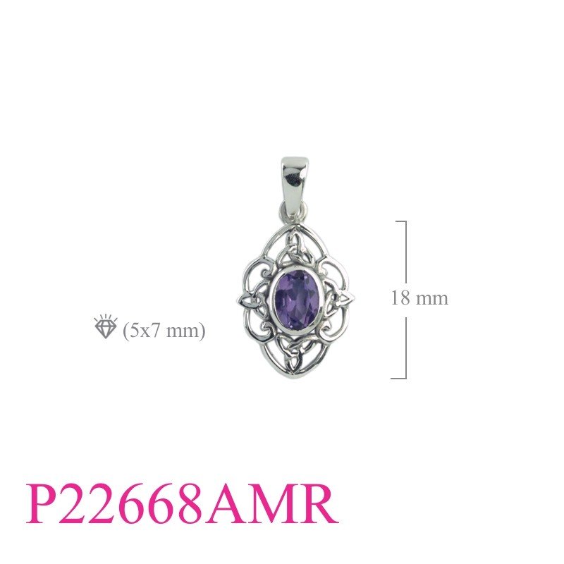 Pendant, openwork with oval Real Amethyst stone.