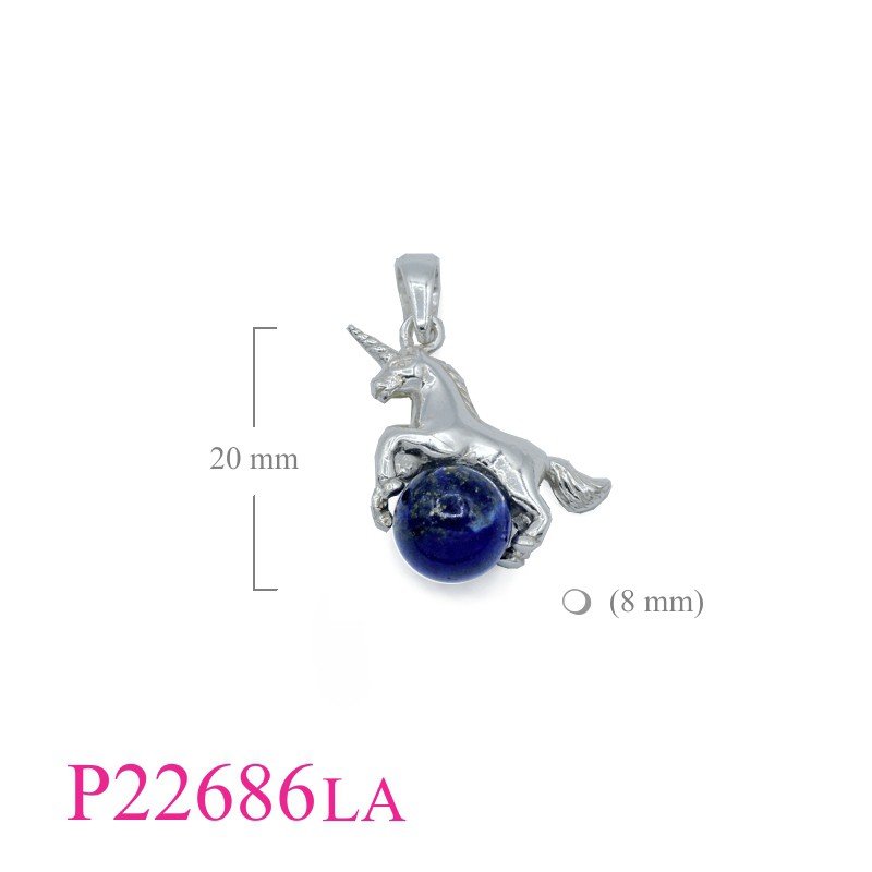 Pendant, unicorn on Lapis ball.
