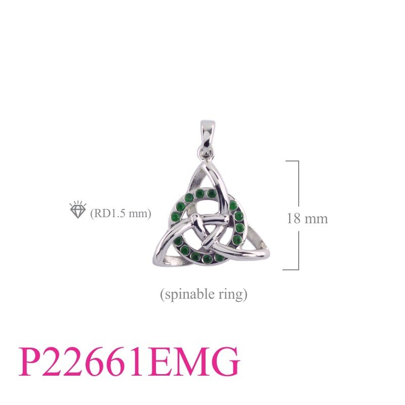 Pendant, Trinity and spinning ring with Emerald Glass stones.