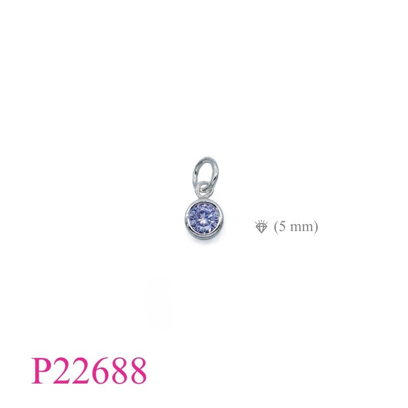 Pendant, 5mm round Amethyst CZ.