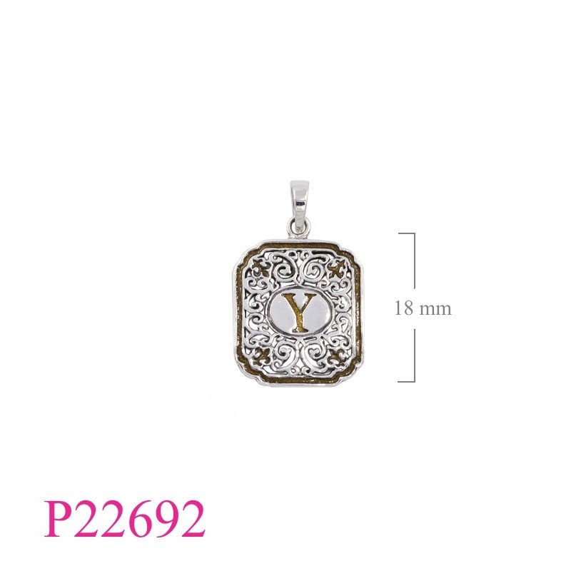 Pendant, "Y" rectangular tag enamel.
