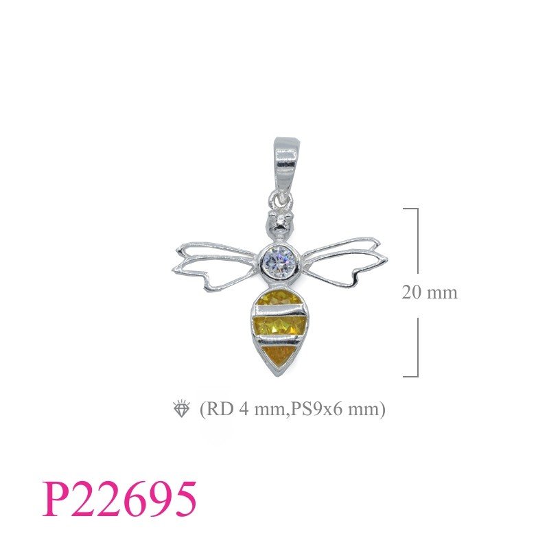 Bee Pendant, CZ Pendant,  with Citrine CZ.