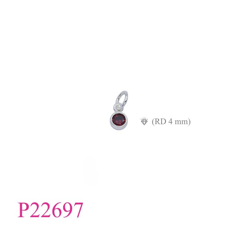 Pendant, 4mm round Garnet CZ.
