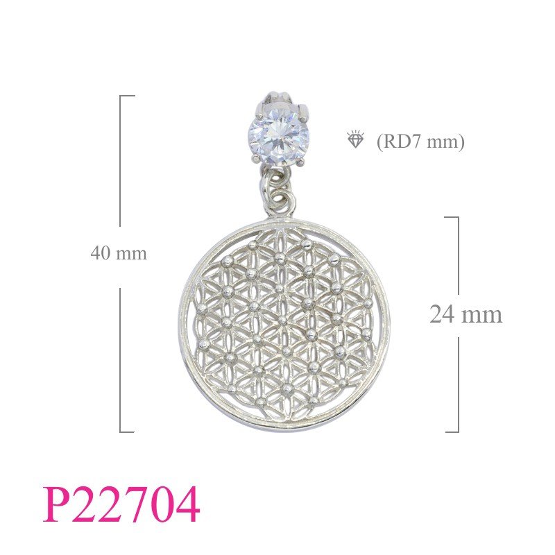 Flower Of Life Pendant, CZ Pendant, 24mm round Flower of Life with round CCZ.