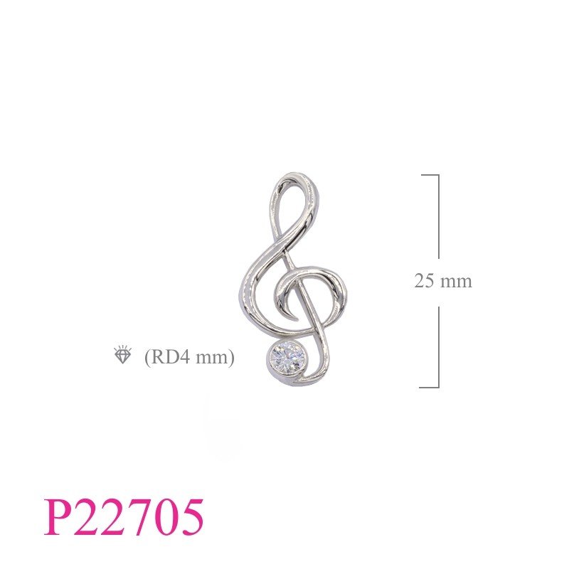 Music Pendant, Music Note Pendant, CZ Pendant, music note with CCZ.