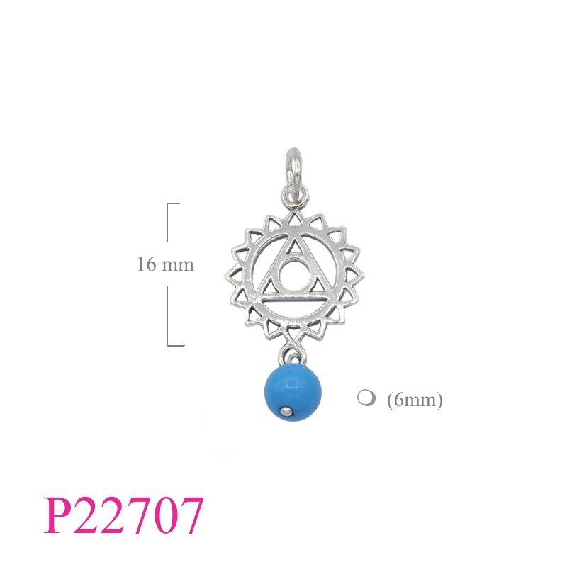 Pendant, flat Chakra Crown with Turquoise bead.