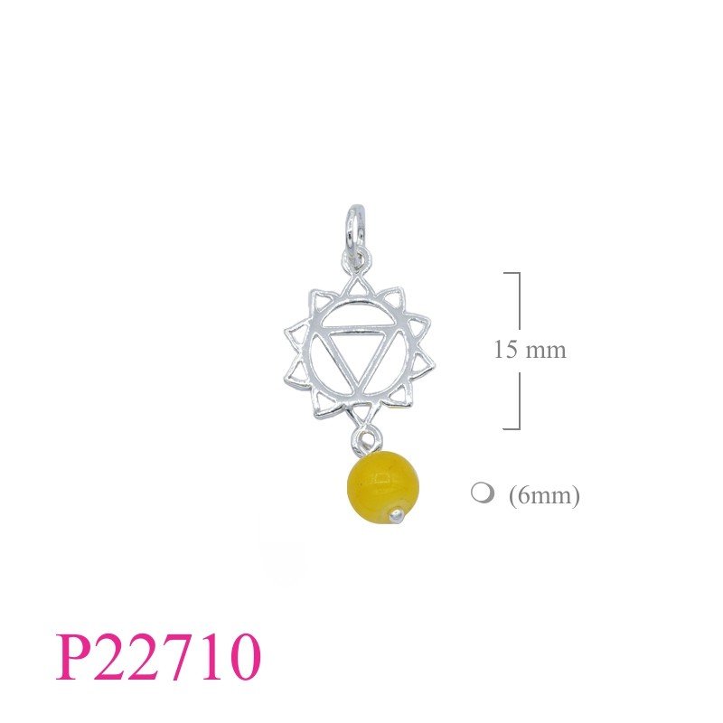 Pendant, flat Chakra Solar with Citrine bead.