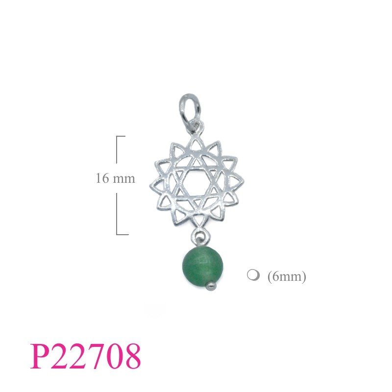 Heart Pendant, Chakra Pendant, flat Chakra Heart with Green agate bead.