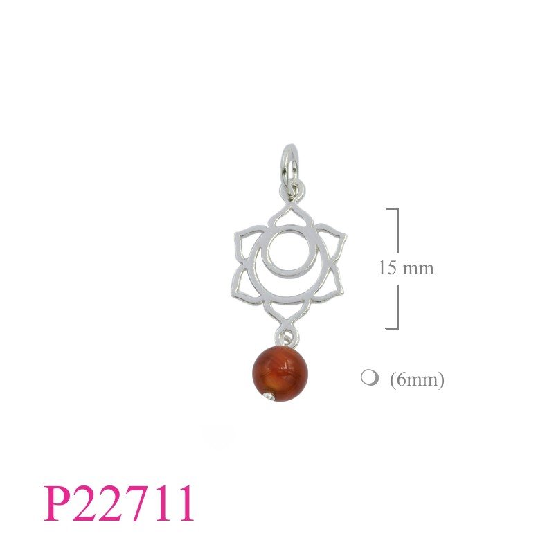 Pendant, flat Chakra Sacral with Garnet bead.