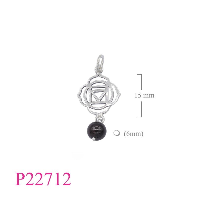 Pendant, flat Chakra Root with Garnet bead.