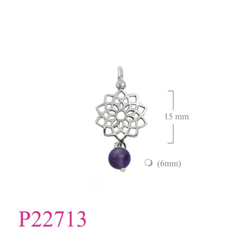 Pendant, flat Chakra Crown with Amethyst bead.