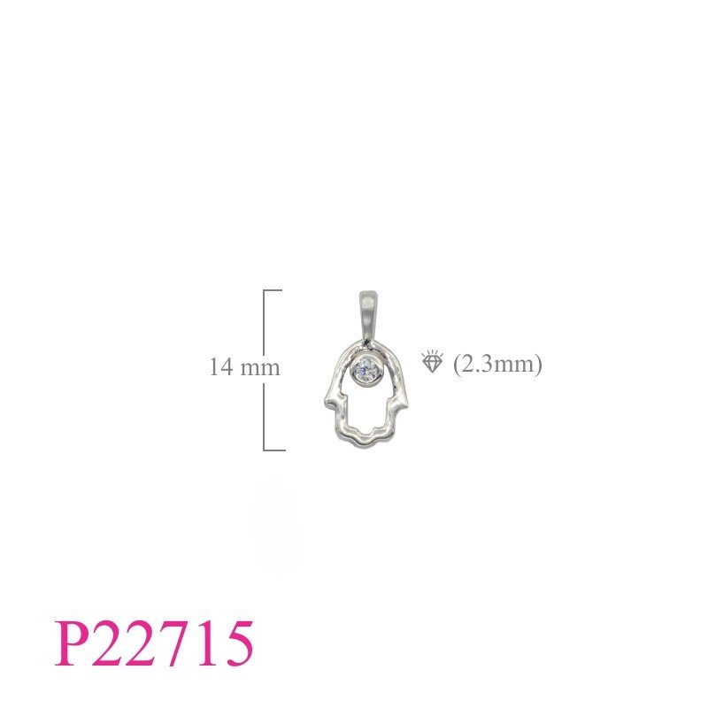 CZ Pendant, Fatima Pendant, openwork Fatima hand with a CCZ.