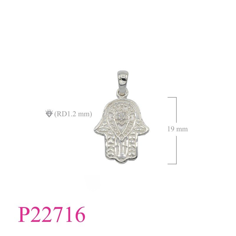 CZ Pendant, Fatima Pendant,  Fatima hand with a CCZ.