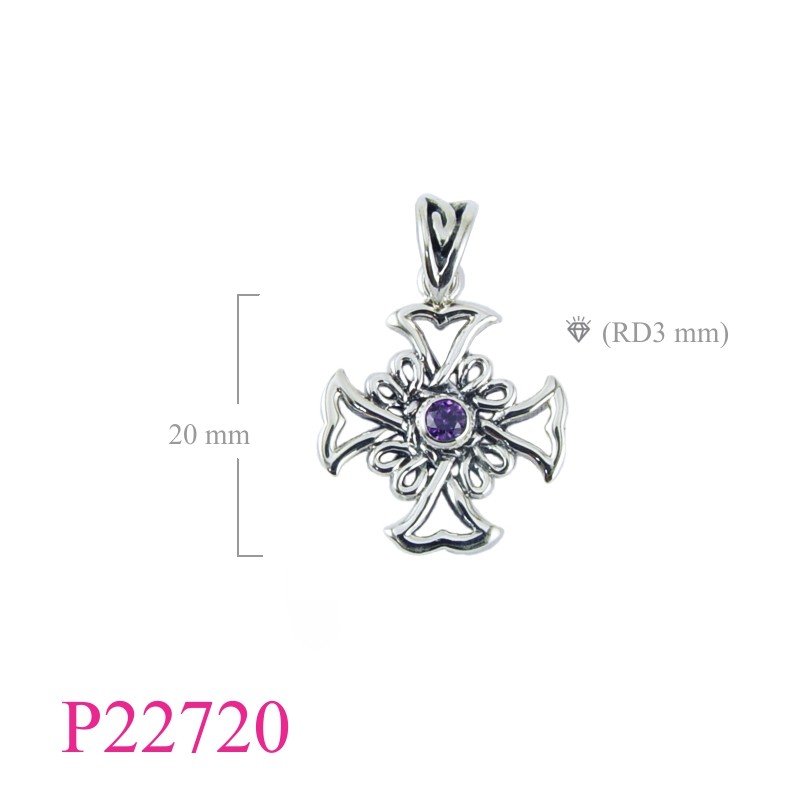 Celtic Pendant, CZ Pendant, Cross Pendant, Celtic cross design with Amethyst CZ stone.