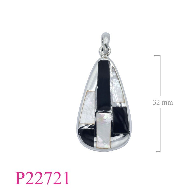 Pendant, drop shape Black & white stone.