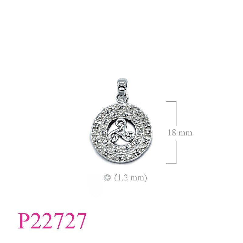 Triskelion Pendant, CZ Pendant, 18mm round Triskelion with small CCZs on edge.