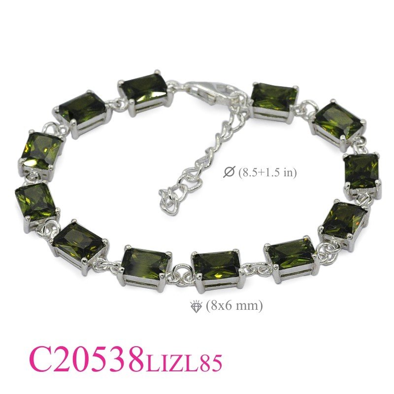 Bracelet, 8.5 inches 12 rectangular Olive CZs.