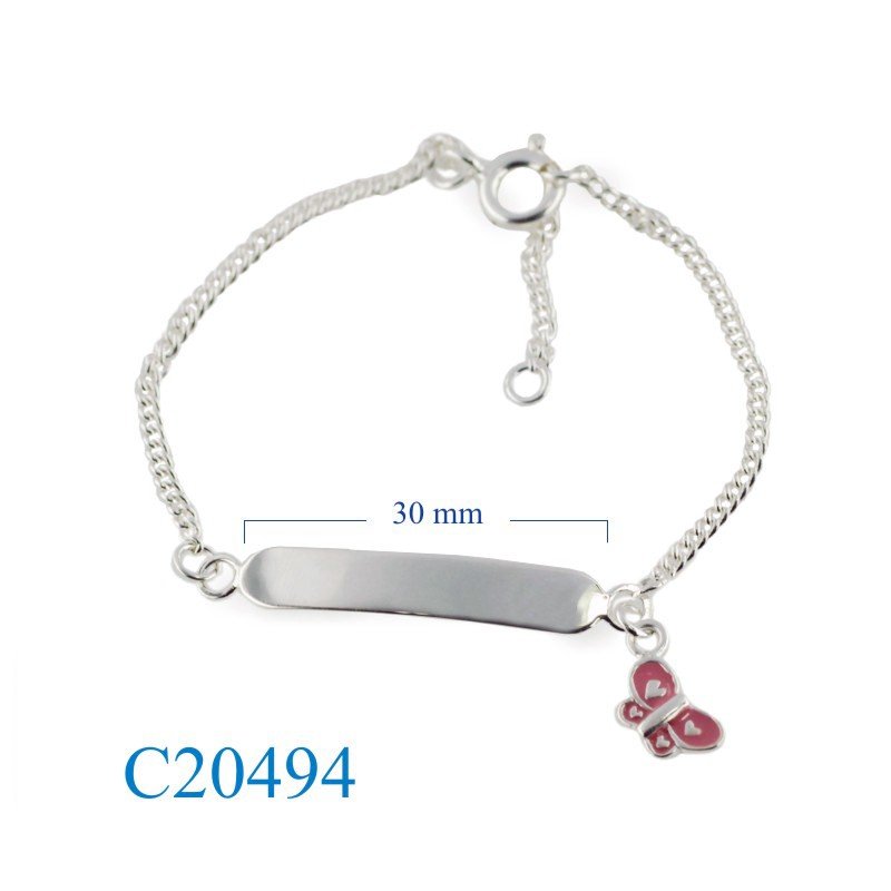 Bracelet, name tag and enamel butterfly enamel.