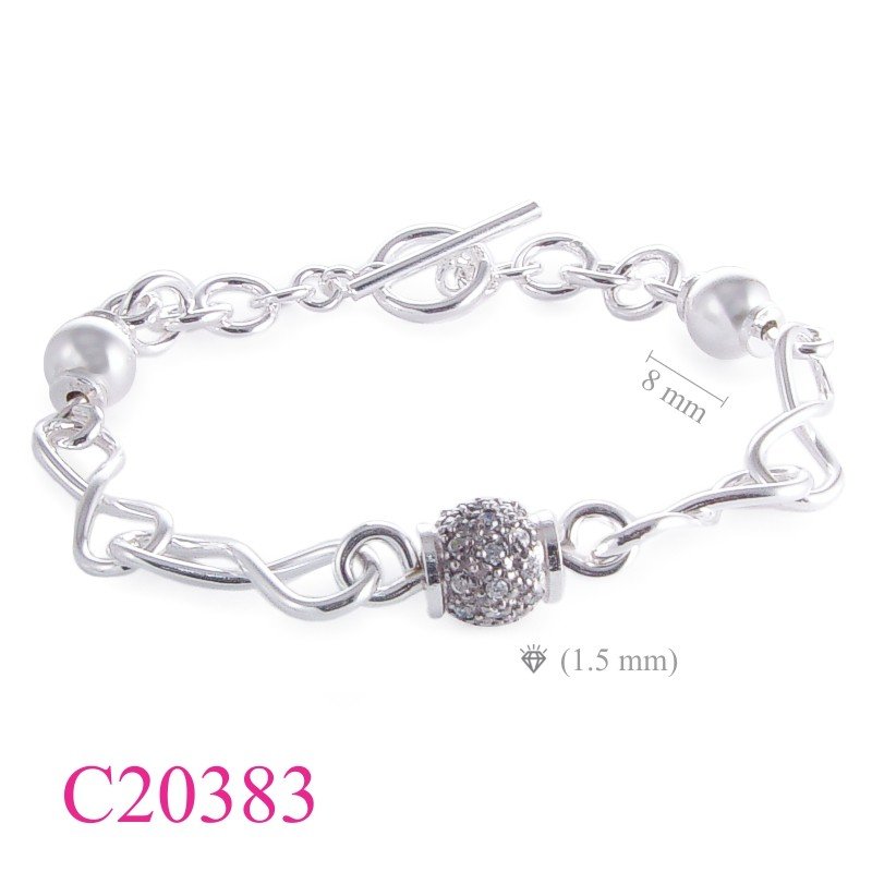 Bracelet, crystal ball, silver balls with toggle.