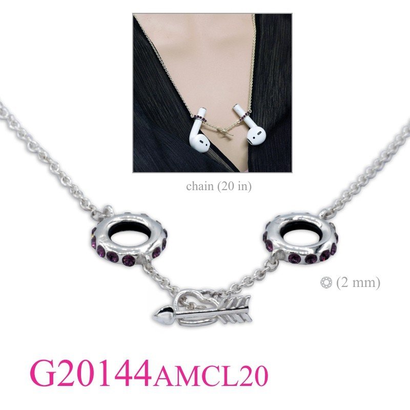 Gift Jewelry, 20 inches chain small Amethyst crystals rings for Airpod and arrow+ heart lock.