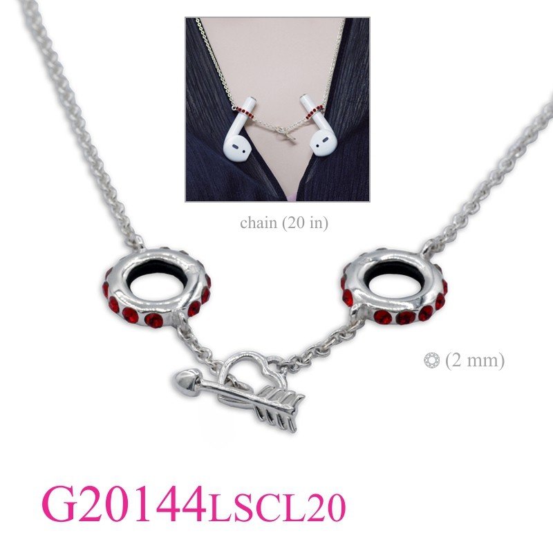 Gift Jewelry, 20 inches chain small Ruby crystals rings for Airpod and arrow+ heart lock.