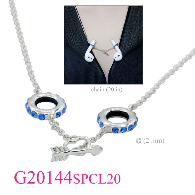 Gift Jewelry, 20 inches chain small Sapphire crystals rings for Airpod and arrow+ heart lock.