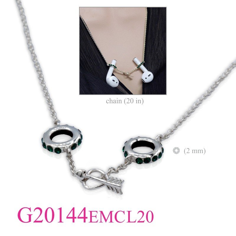 Gift Jewelry, 20 inches chain small Emerald crystals rings for Airpod and arrow+ heart lock.