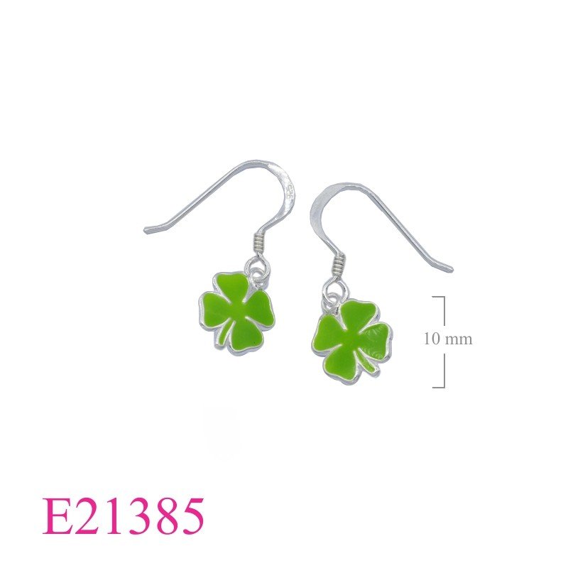 Earrings, enamel luckly clover.