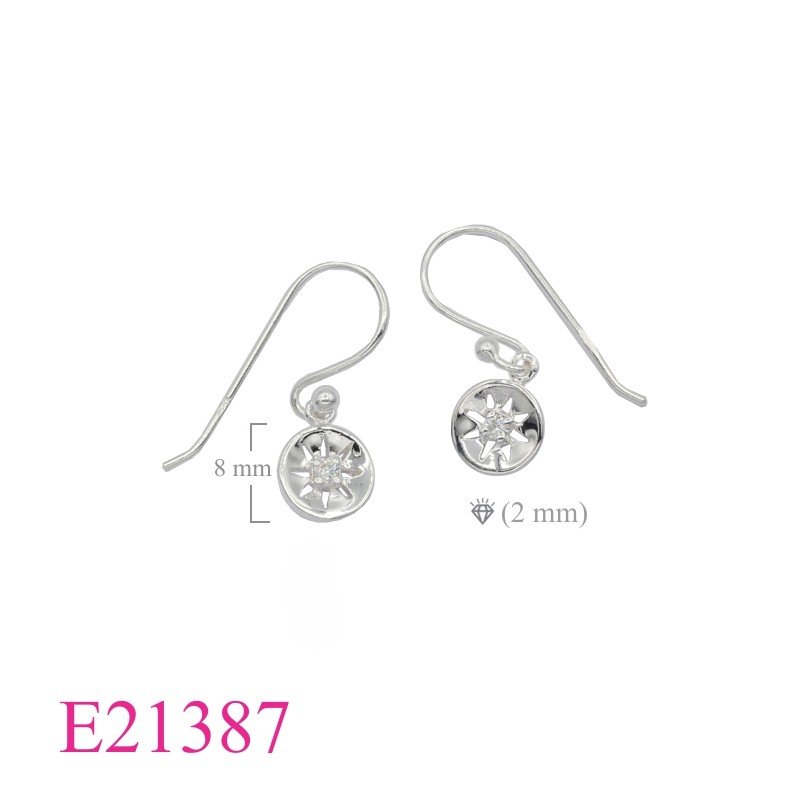 Flower Earrings, CZ Earrings, 8mm round  with a small CCZ.
