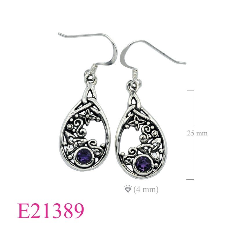 <p>Earrings, drop Trinities design with round Real Amethyst.</p>