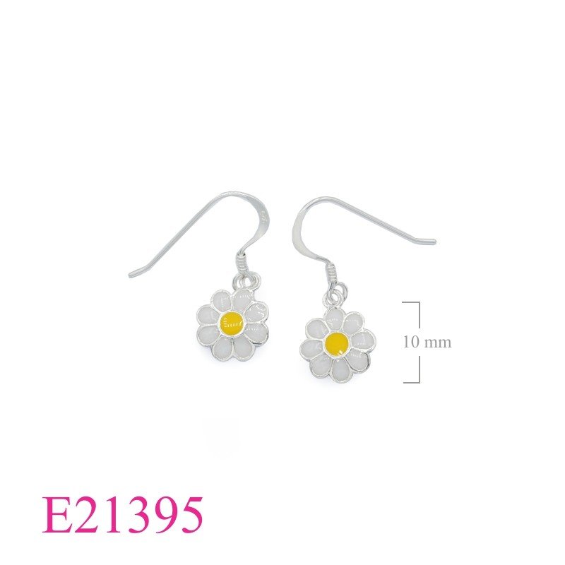 Earrings, enamel daisy.
