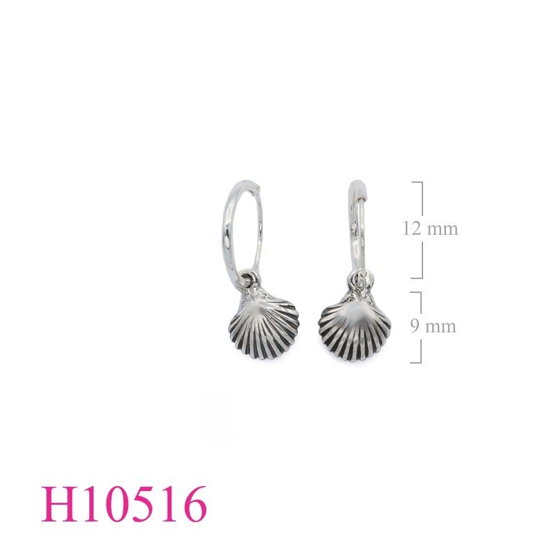 Earrings, 12mm hoop and hanging clam.